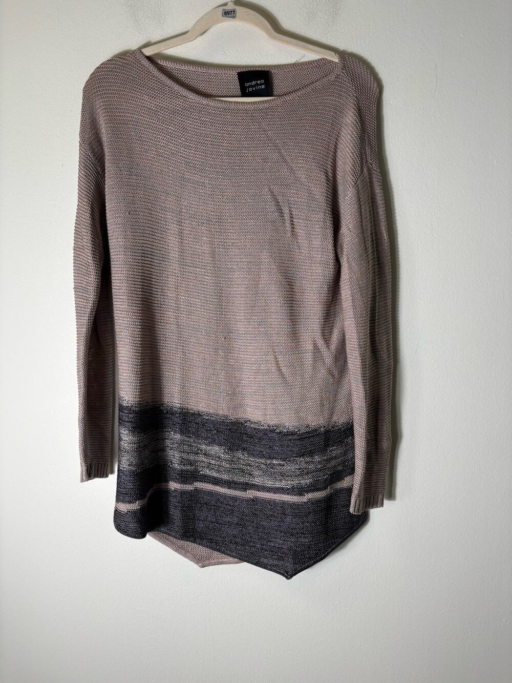 Andrea Jovine Loose Knit Tan Black Sweater